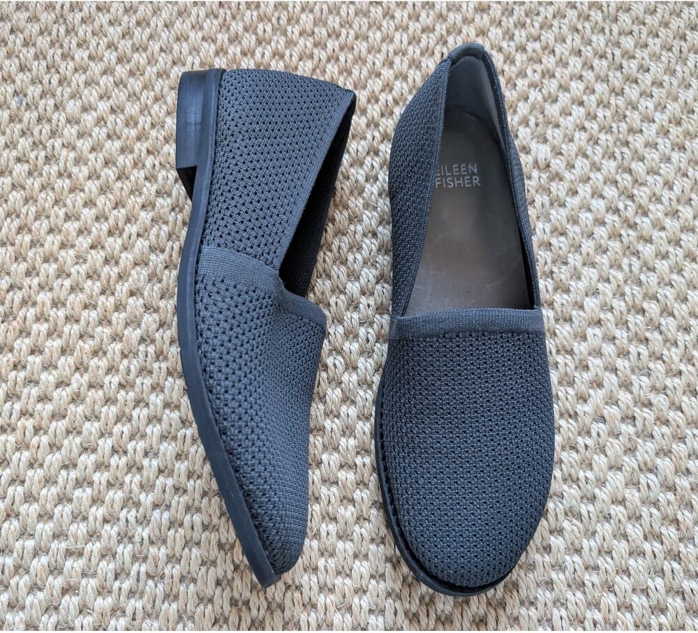 Eileen Fisher Demi Stretch Recycled Knit Loafers Graphite Gray, 6.5, EUC
